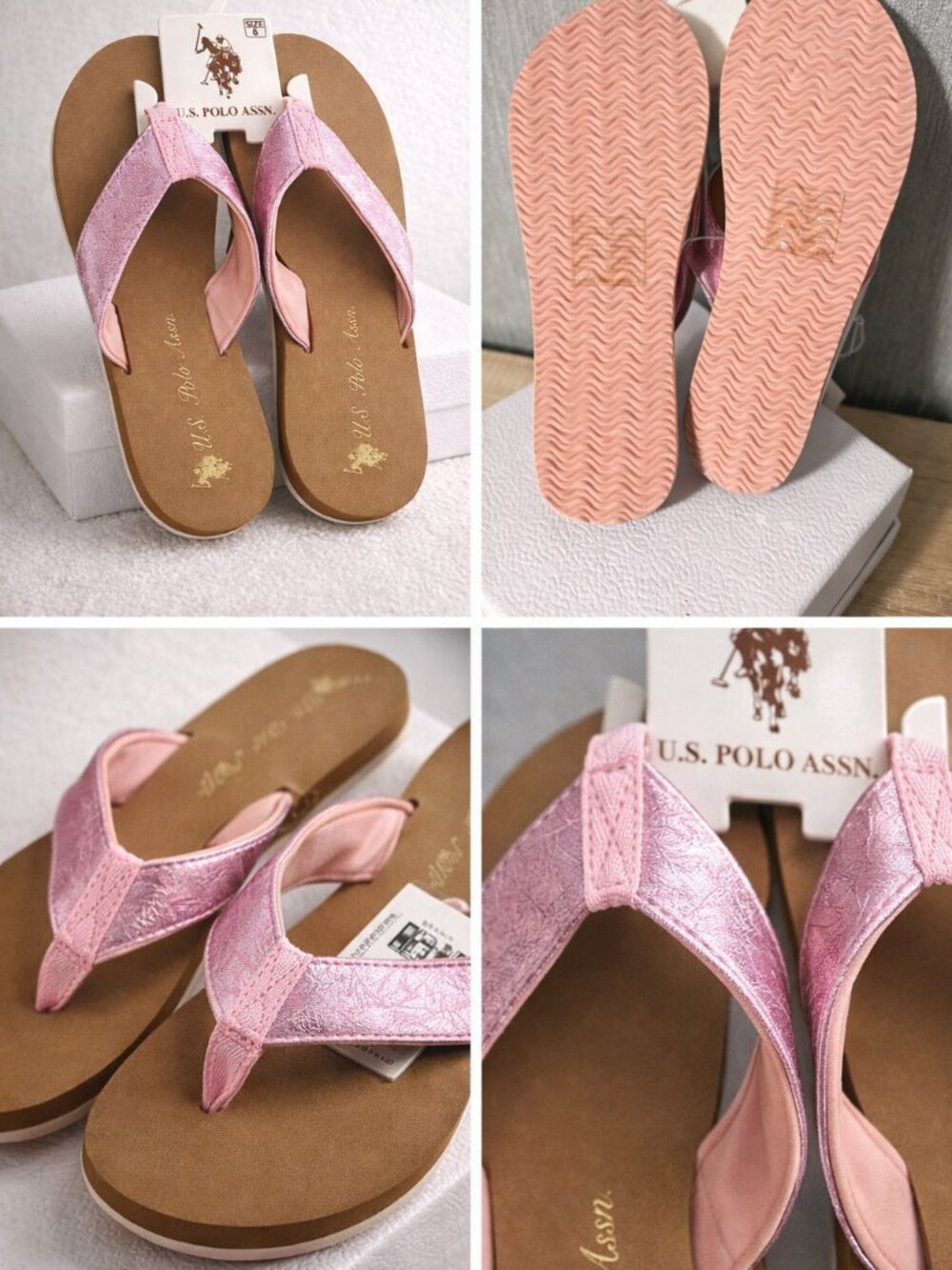 U.S. Polo Assn Pink Flip Flops Women Size 8 Thong Sandals Summer Beach NWT